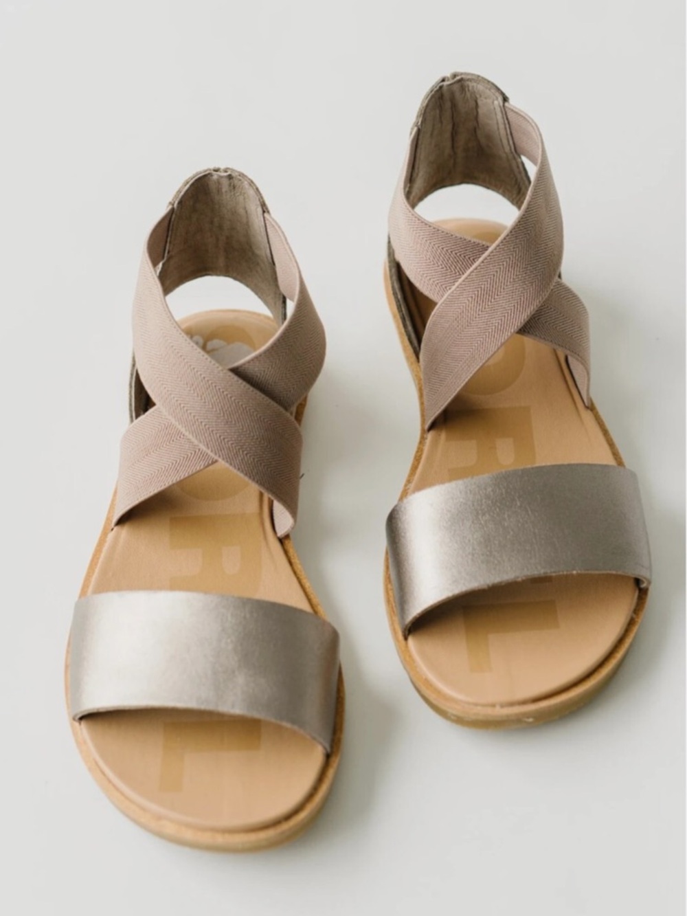 Sorel- ELLA II Sandals- Metallic & Taupe Crisscross Sandals